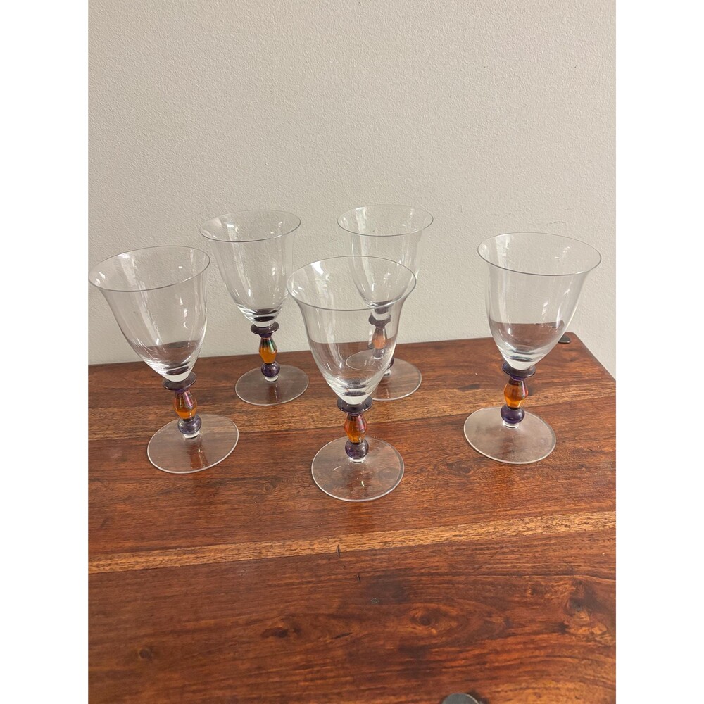 Set of 5 Estate Clear Amber Wine Glasses by Mikasa
